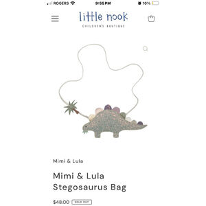 ❤️ 2 for $10 ❤️ Girls' Mimi & Lula Silver Glitter Stegosaurus Bag  (No strap)